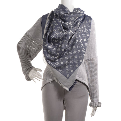 Louis Vuitton Silk Wool Monogram Denim Shawl Blue 2 of 5