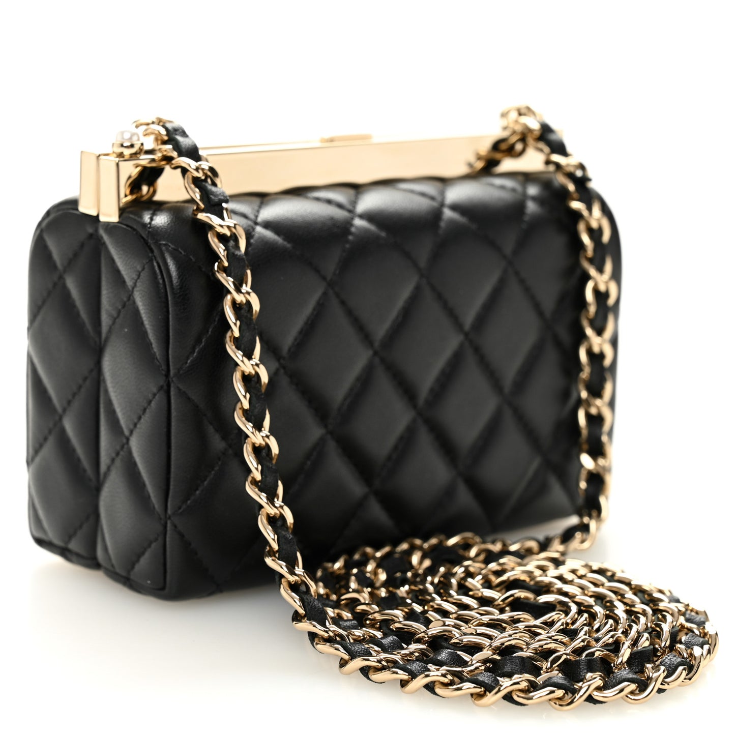 Lambskin Quilted Pearl CC Vanity Case Black