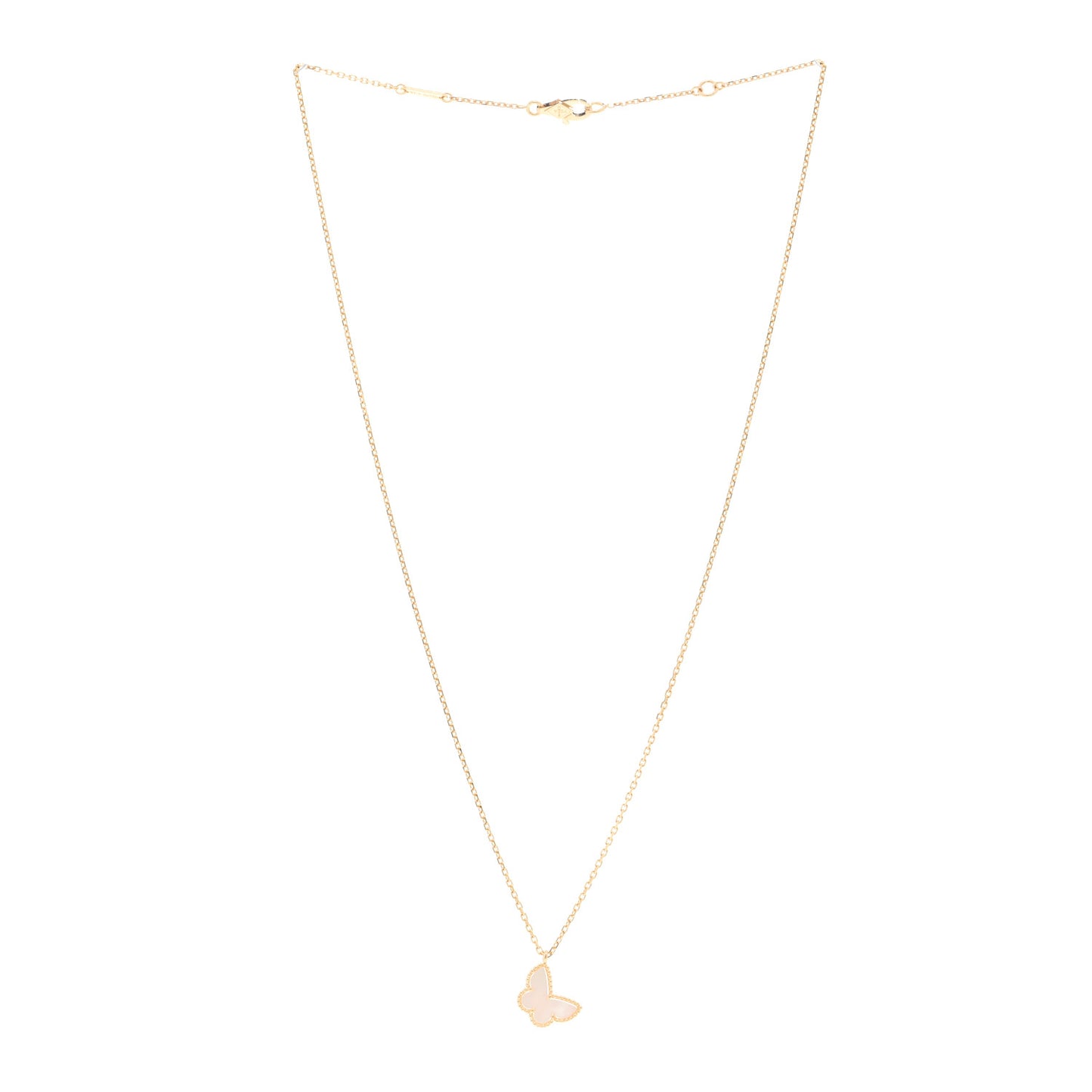 18K Yellow Gold Mother of Pearl Sweet Alhambra Butterfly Pendant Necklace