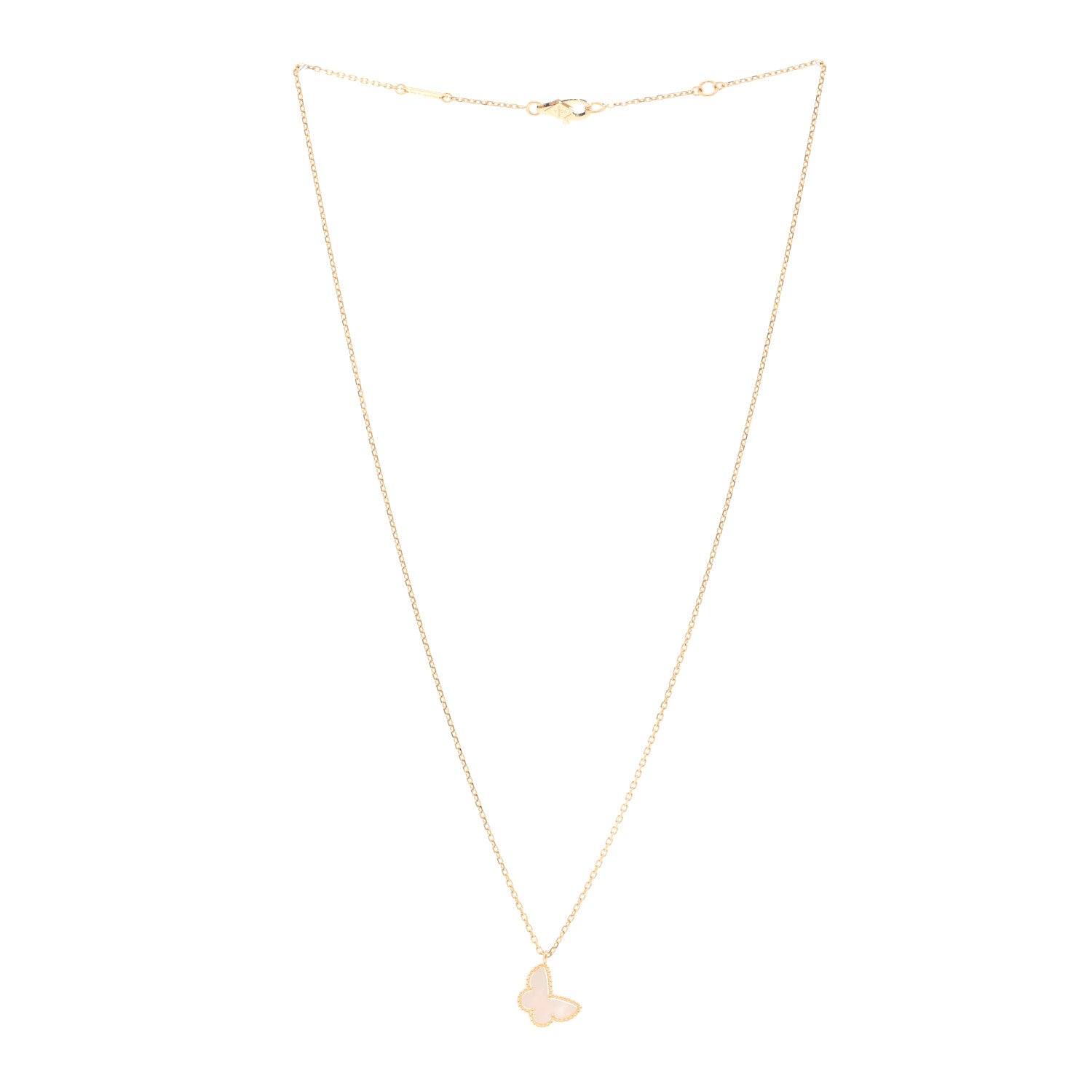 Van Cleef & Arpels 18K Yellow Gold Mother of Pearl Sweet Alhambra Butterfly Pendant Necklace 3 of 5