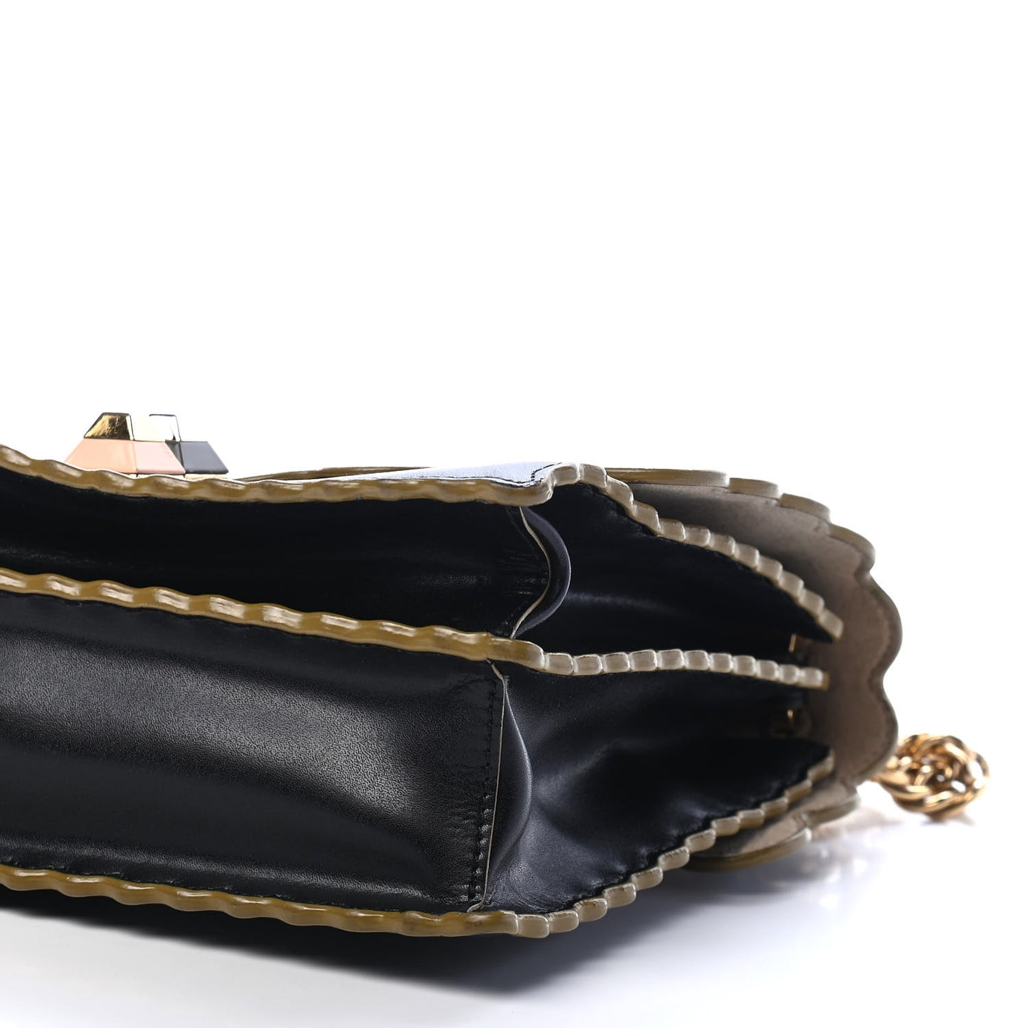 Vitello Liberty Scalloped Studded Kan I Shoulder Bag Black