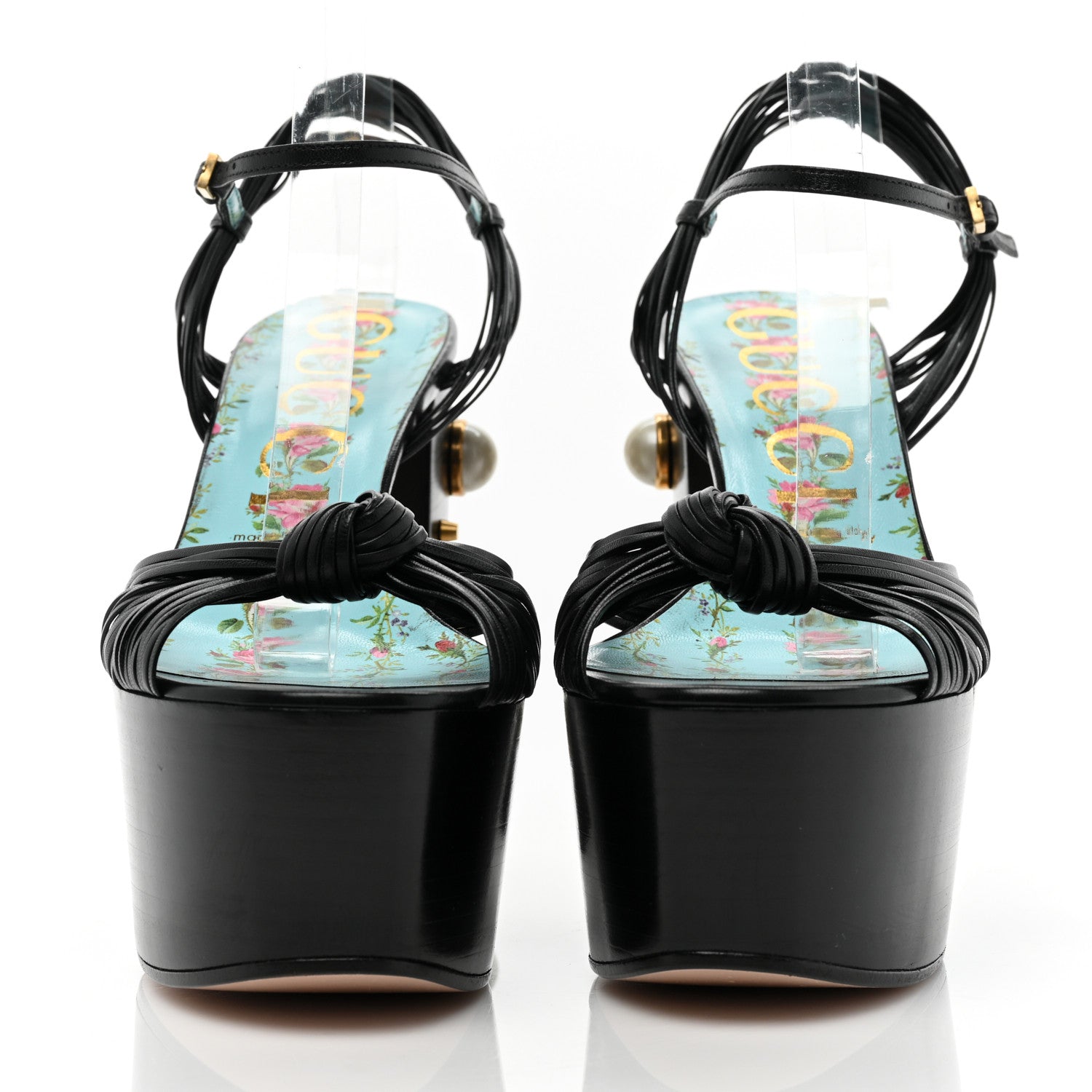 Gucci Malaga Kid Pearl Knot Platform Sandals 39.5 Black 2 of 9