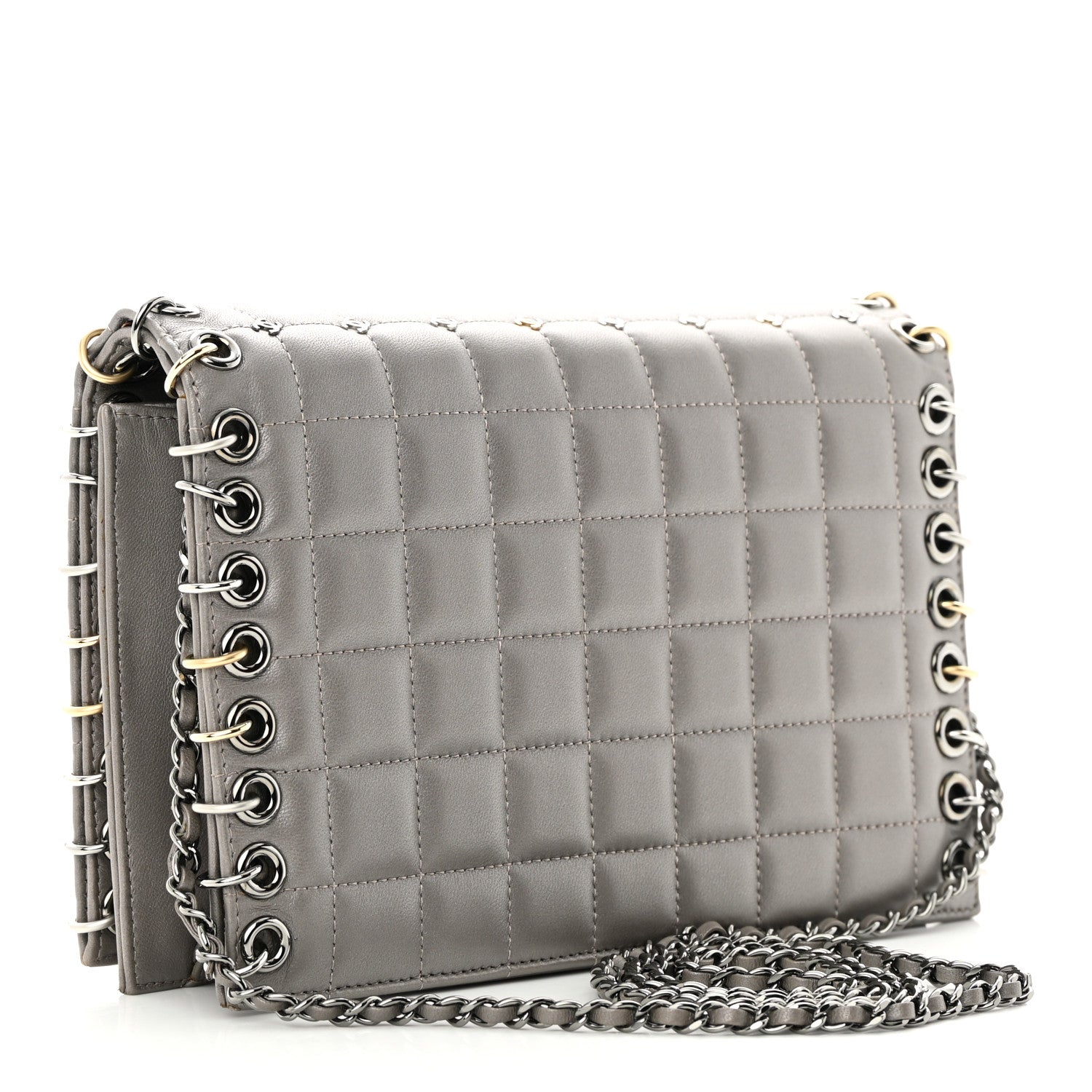 Chanel Lambskin Chocolate Bar Piercing CC Studded Small Chain Flap Bag Grey 3 of 12