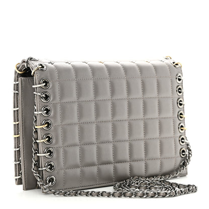 Chanel Lambskin Chocolate Bar Piercing CC Studded Small Chain Flap Bag Grey 3 of 12