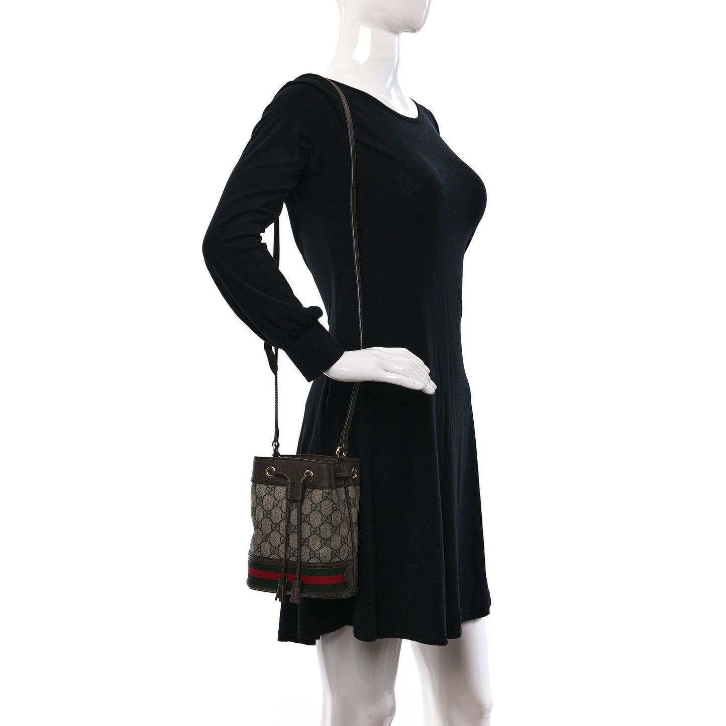GG Supreme Monogram Web Mini Ophidia Bucket Bag Brown