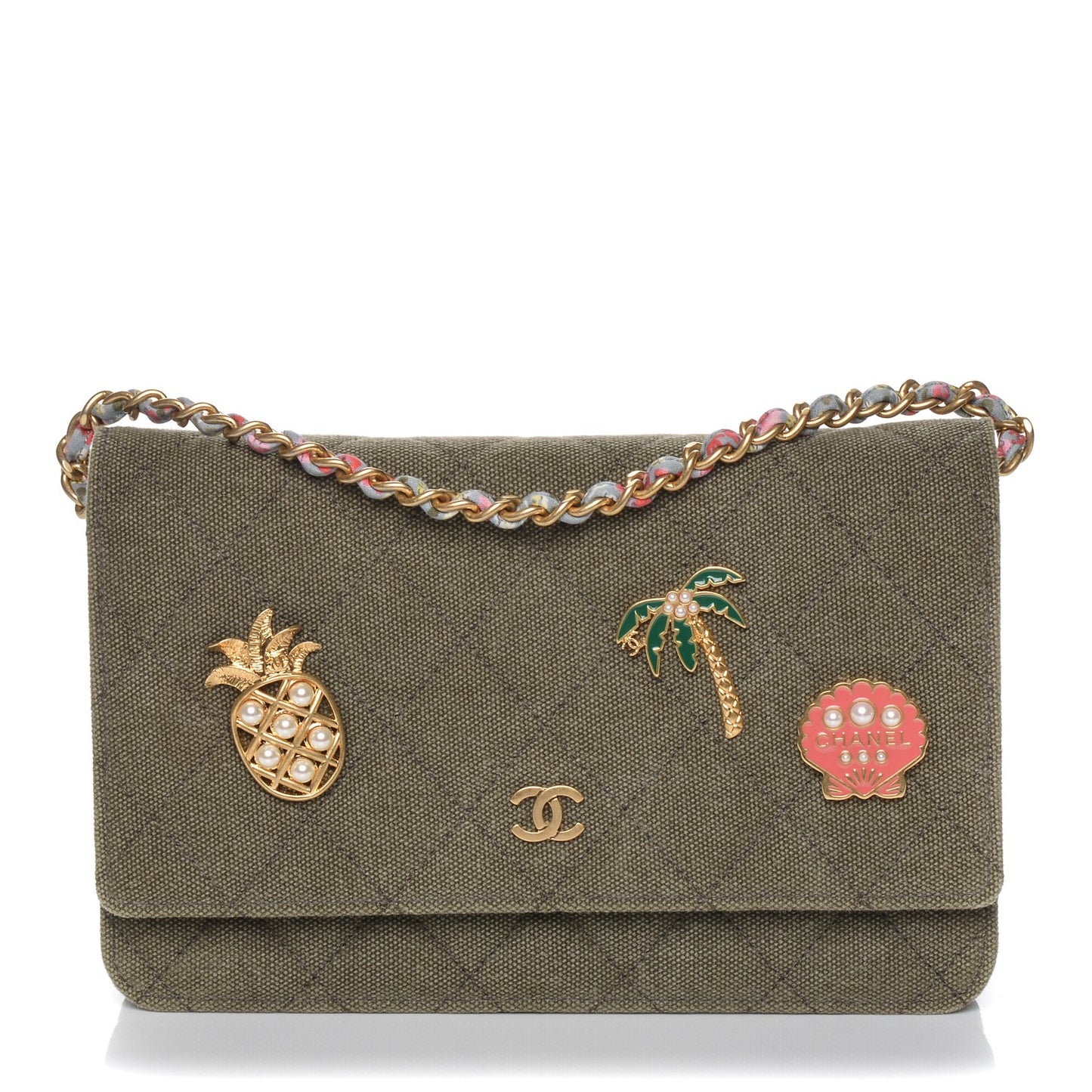 Canvas Quilted Coco Cuba Charms Wallet On Chain WOC Khaki