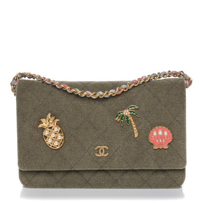 Chanel Canvas Quilted Coco Cuba Charms Wallet On Chain WOC Khaki 1 of 7