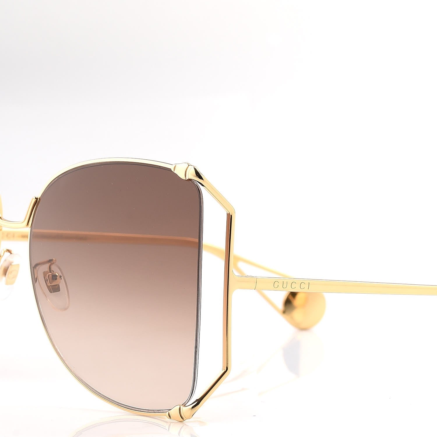 Gucci Oversized Round Sunglasses GG0252S Gold Brown 5 of 9