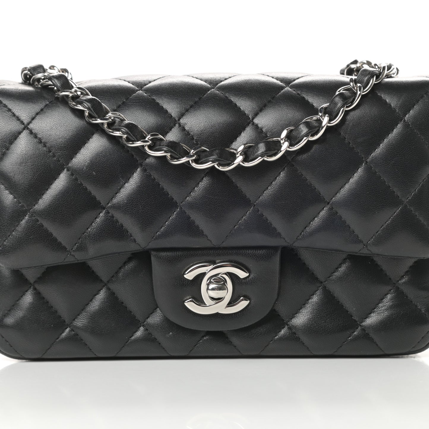 Lambskin Quilted Mini Rectangular Flap Black
