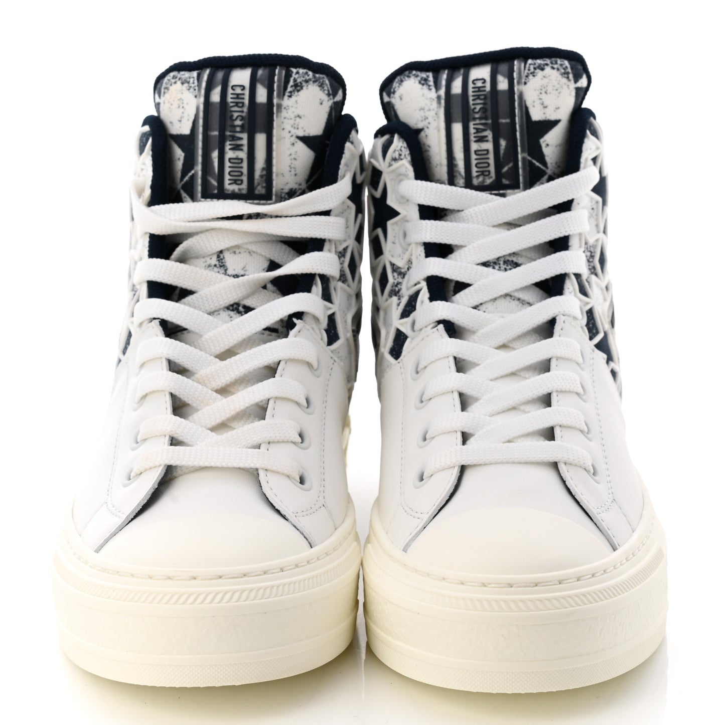 Canvas Embroidered Womens Walk'n' Dior Star High Top Sneakers 37.2 White Navy