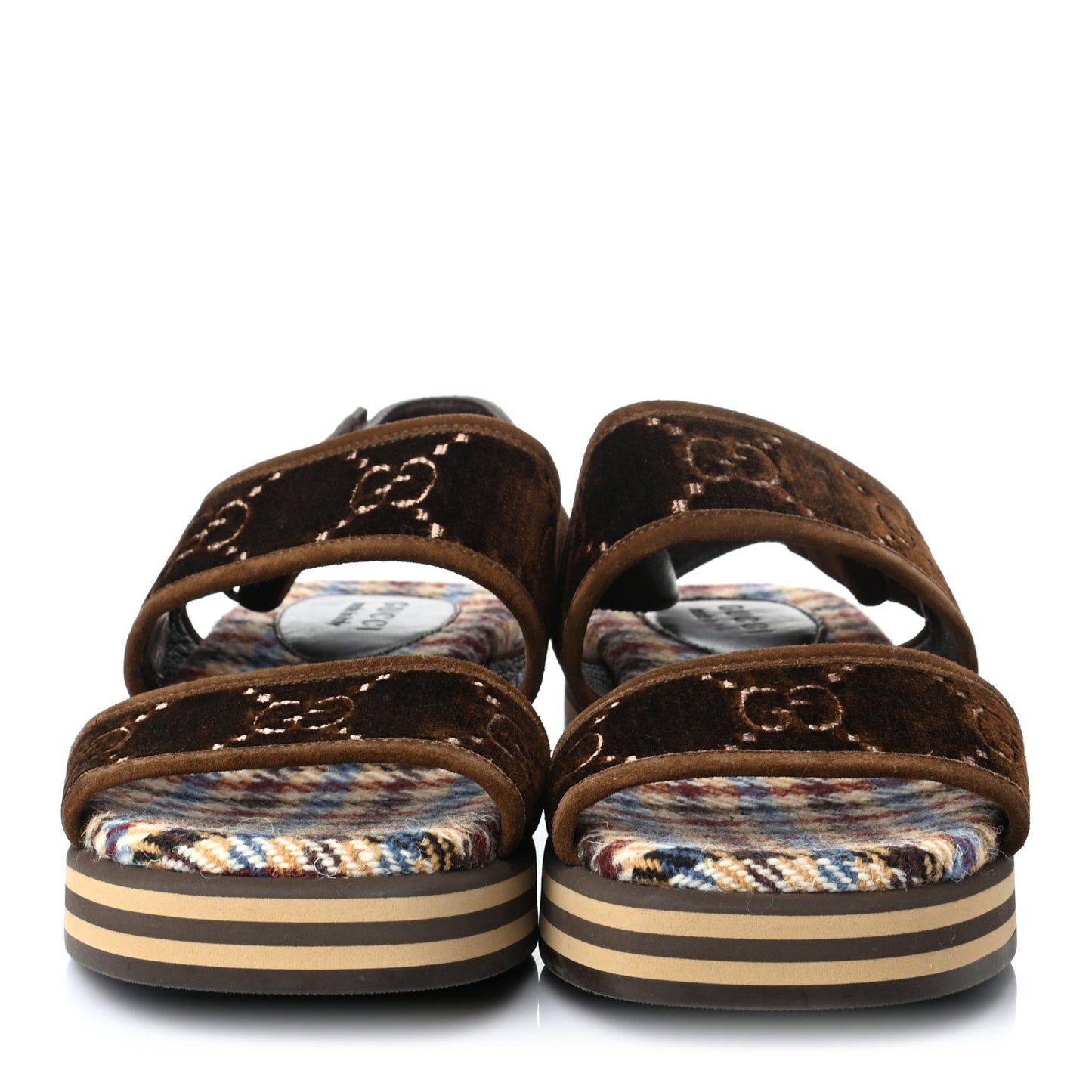 Velvet GG Monogram Suede Mens Platform Sandals 9 Coffee