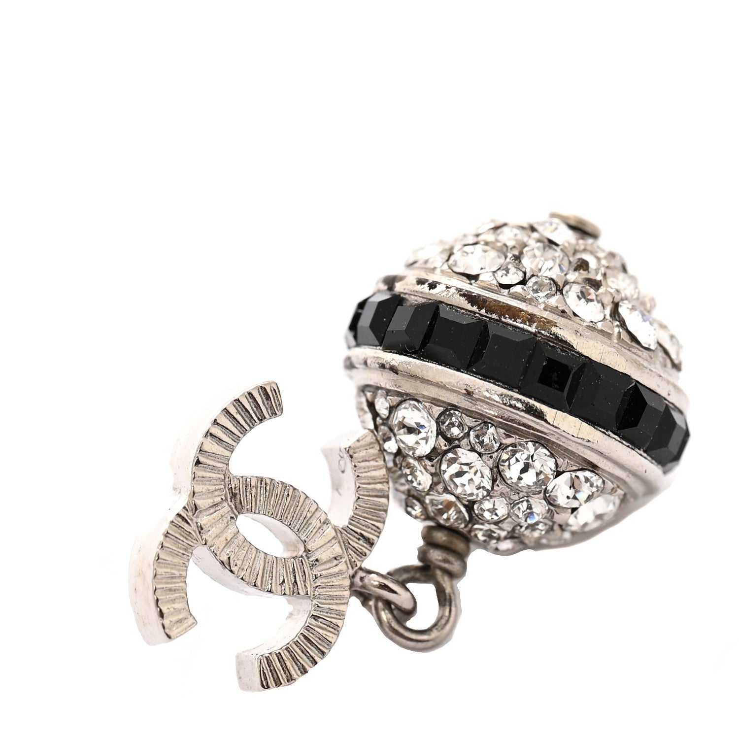 Chanel Crystal CC Ball Drop Earrings Black Silver 5 of 5