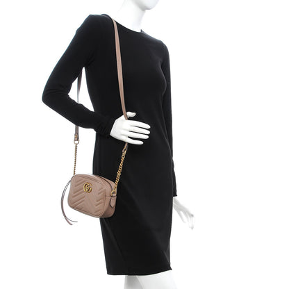 Gucci Calfskin Matelasse Mini GG Marmont Chain Shoulder Bag Nude 2 of 9
