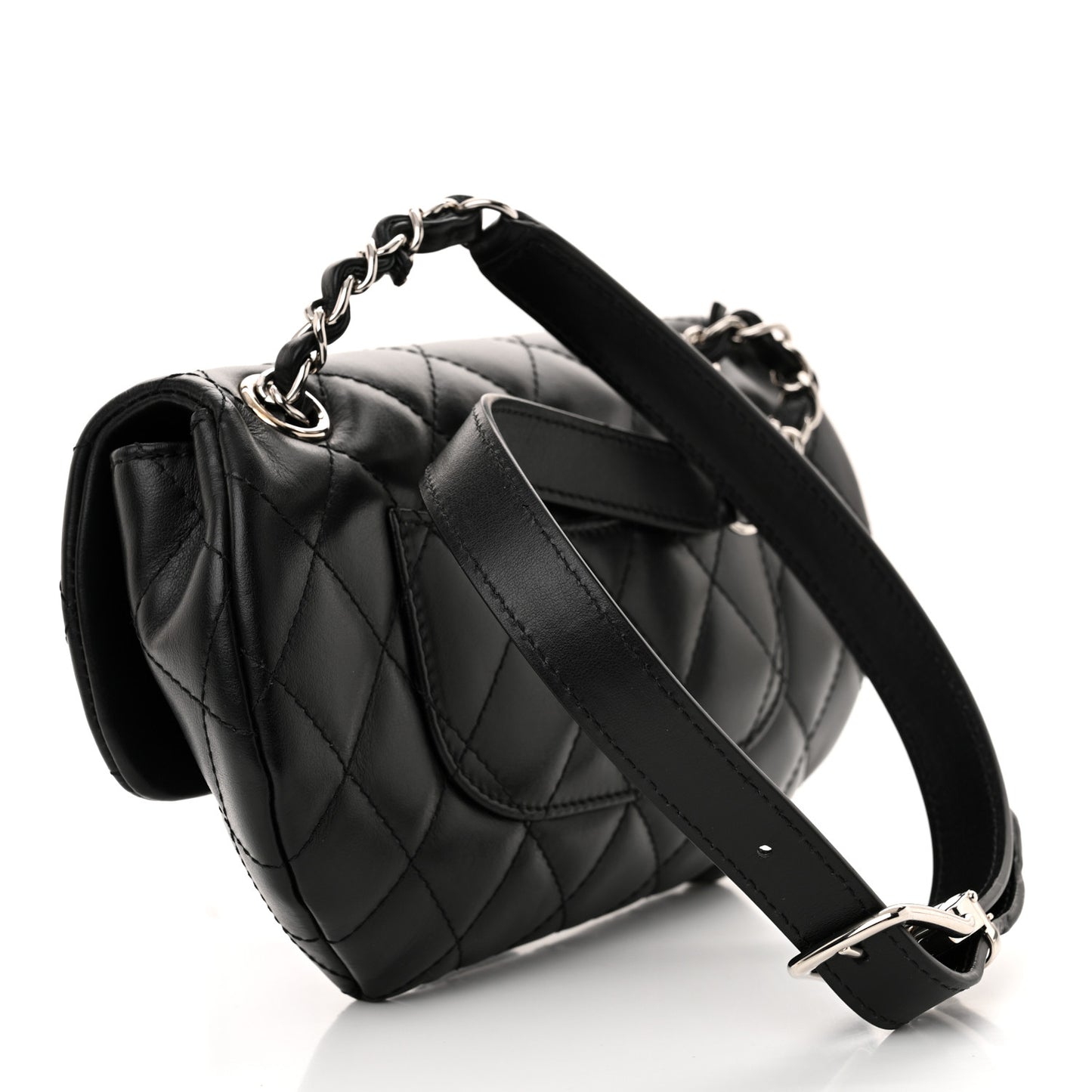 Calfskin Quilted CC Uniform Flap Belt Bag Black