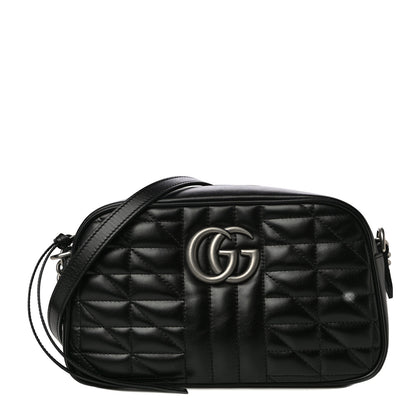 Gucci Calfskin Matelasse Aria Small GG Marmont Chain Shoulder Bag Black 1 of 13