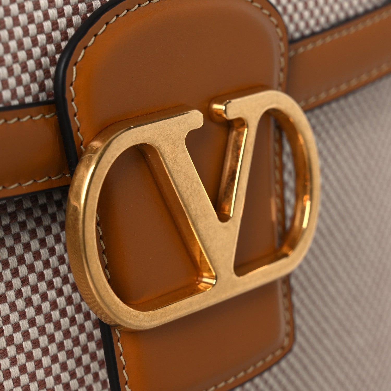 Valentino Garavani Smooth Calfskin Canvas 9to5 Shoulder Bag Natural Golden 11 of 14
