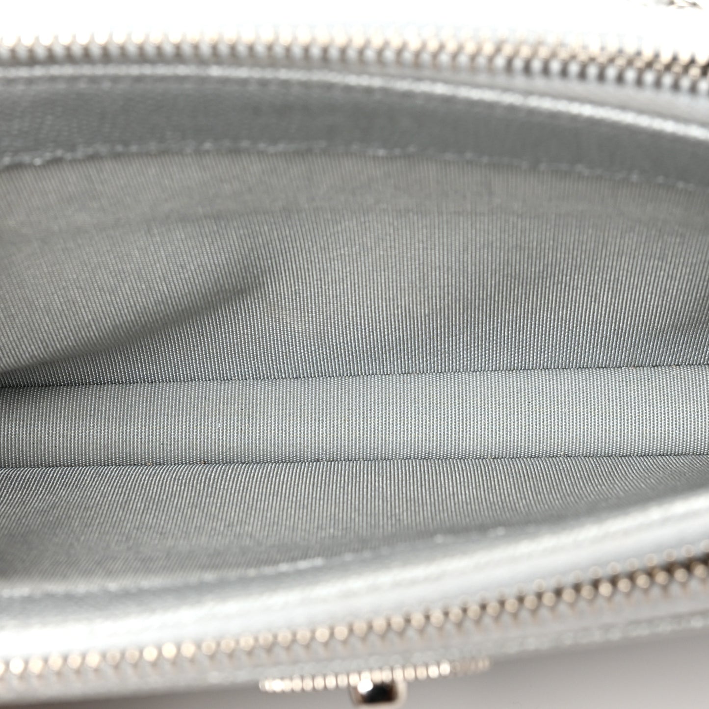 Metallic Caviar Chevron Quilted Small Vintage Mademoiselle Clutch With Chain Silver