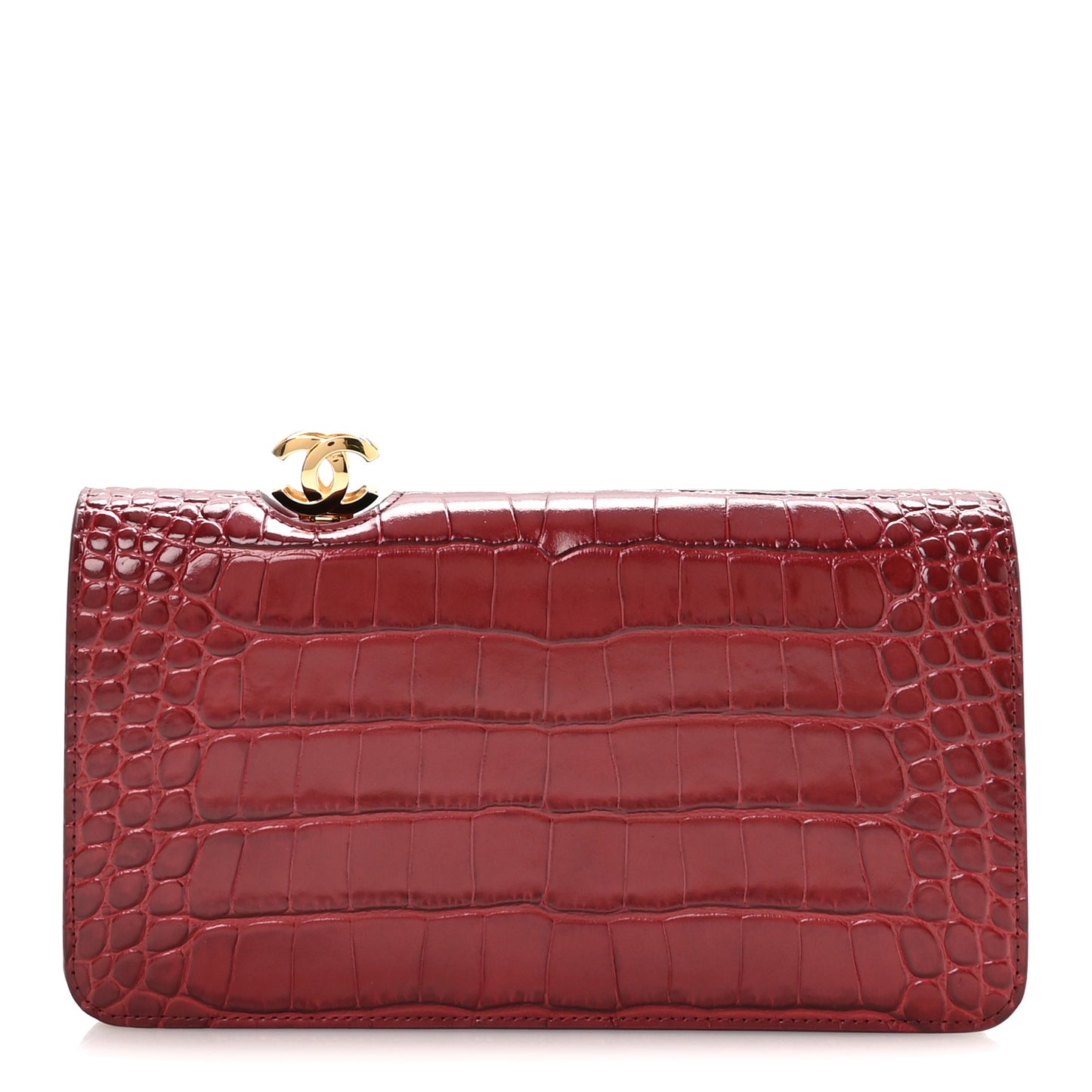 Calfskin Crocodile Embossed Clutch Burgundy