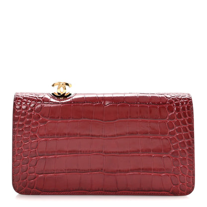 Chanel Calfskin Crocodile Embossed Clutch Burgundy 1 of 8