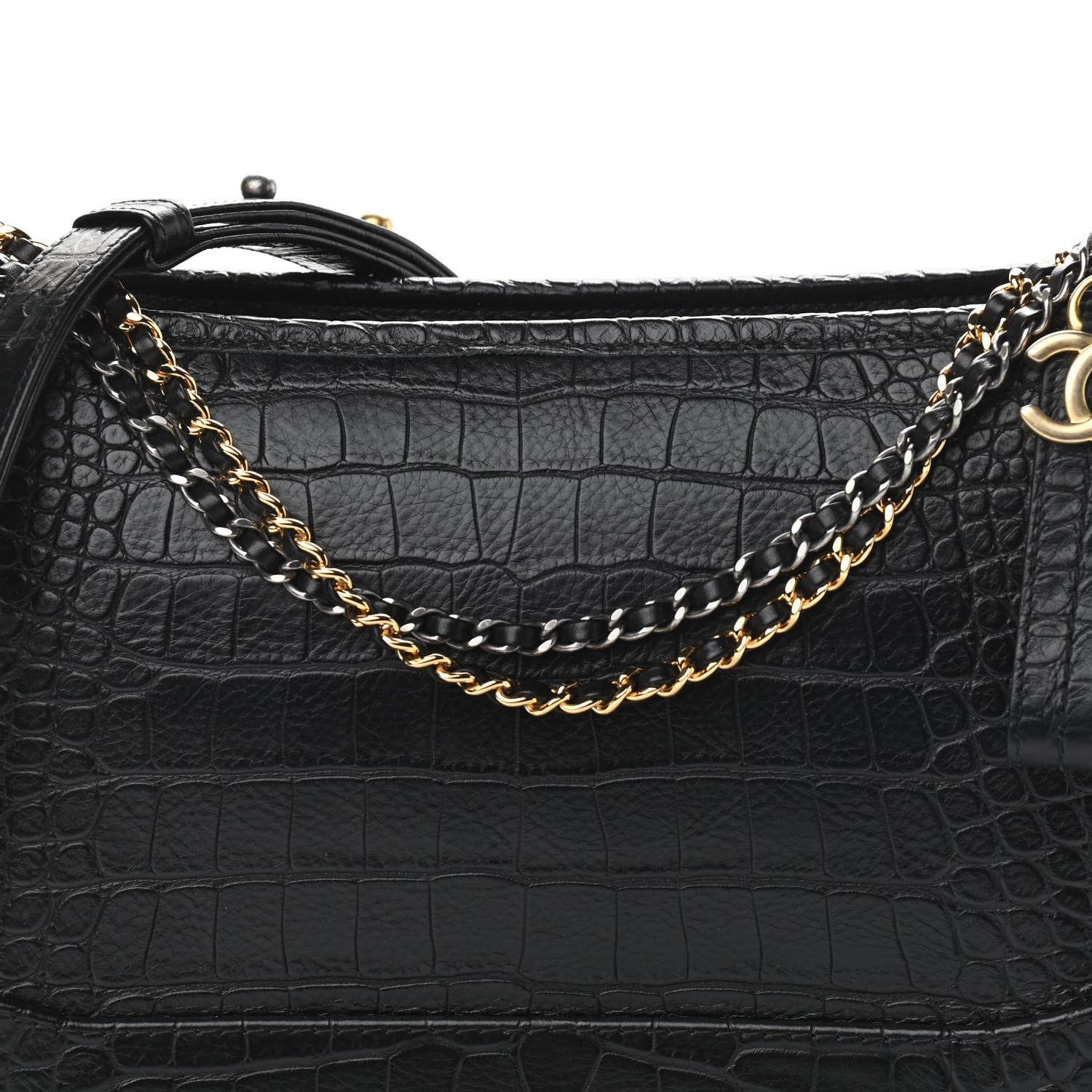 Chanel Crocodile Embossed Calfskin Medium Gabrielle Cocodile Hobo Black 8 of 10