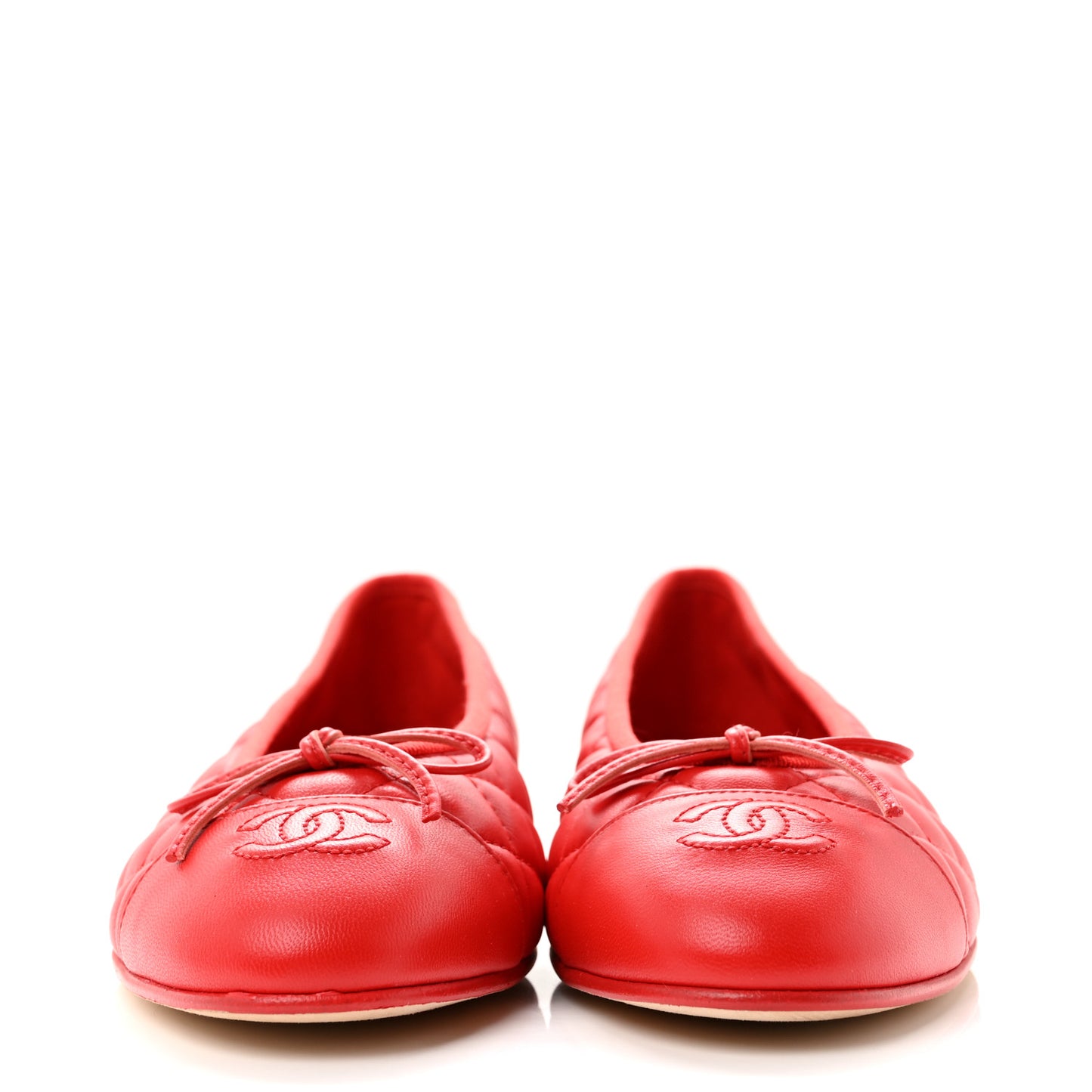 Lambskin Quilted CC Cap Toe Ballerina Flats 39.5 Red