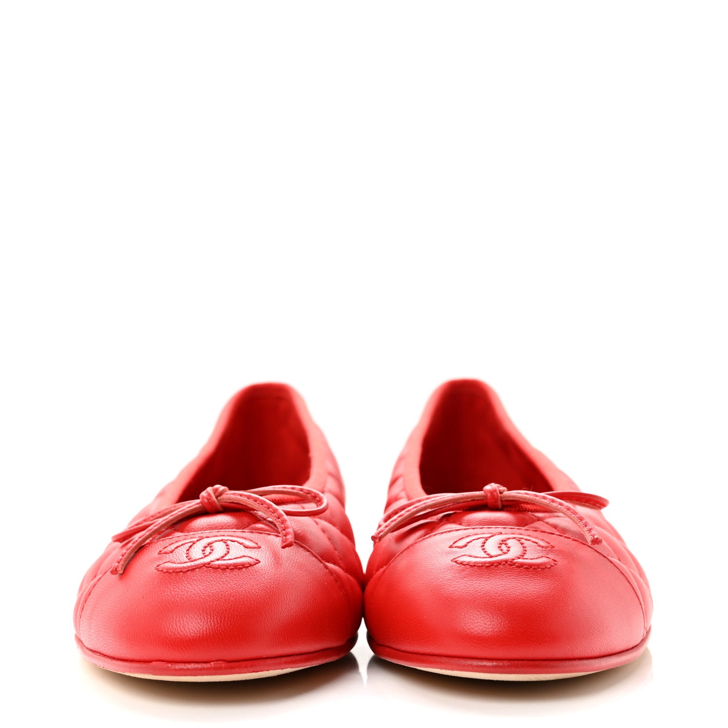 Chanel Lambskin Quilted CC Cap Toe Ballerina Flats 39.5 Red 3 of 10