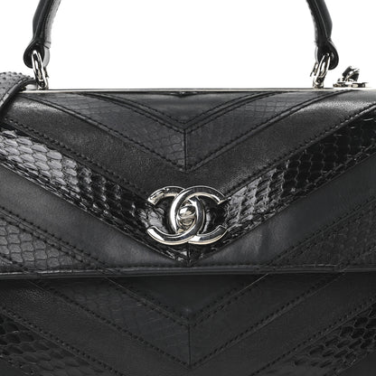 Chanel Calfskin Sheepskin Watersnake Chevron Quilted CC Small Trendy CC Dual Handle Flap Bag Black 8 of 10