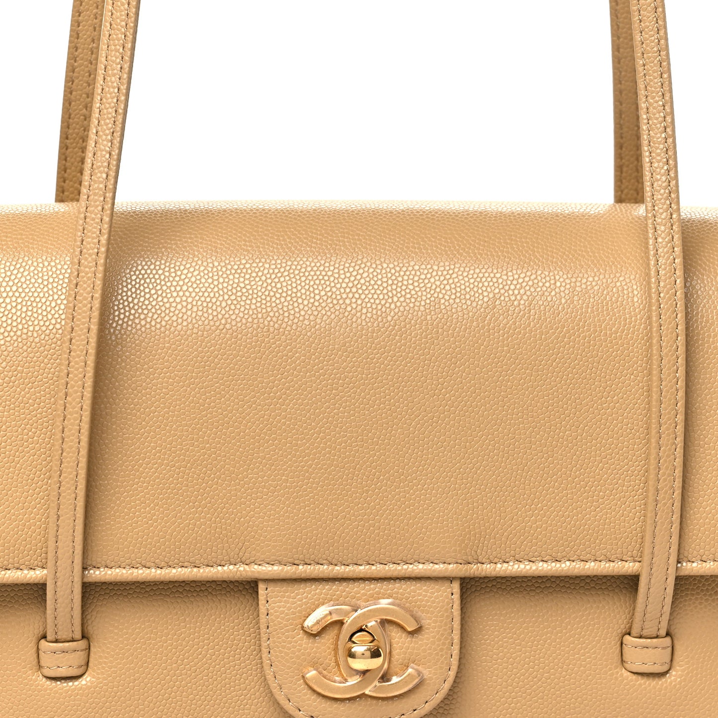 Shiny Caviar Preppy Coco Small Flap Beige