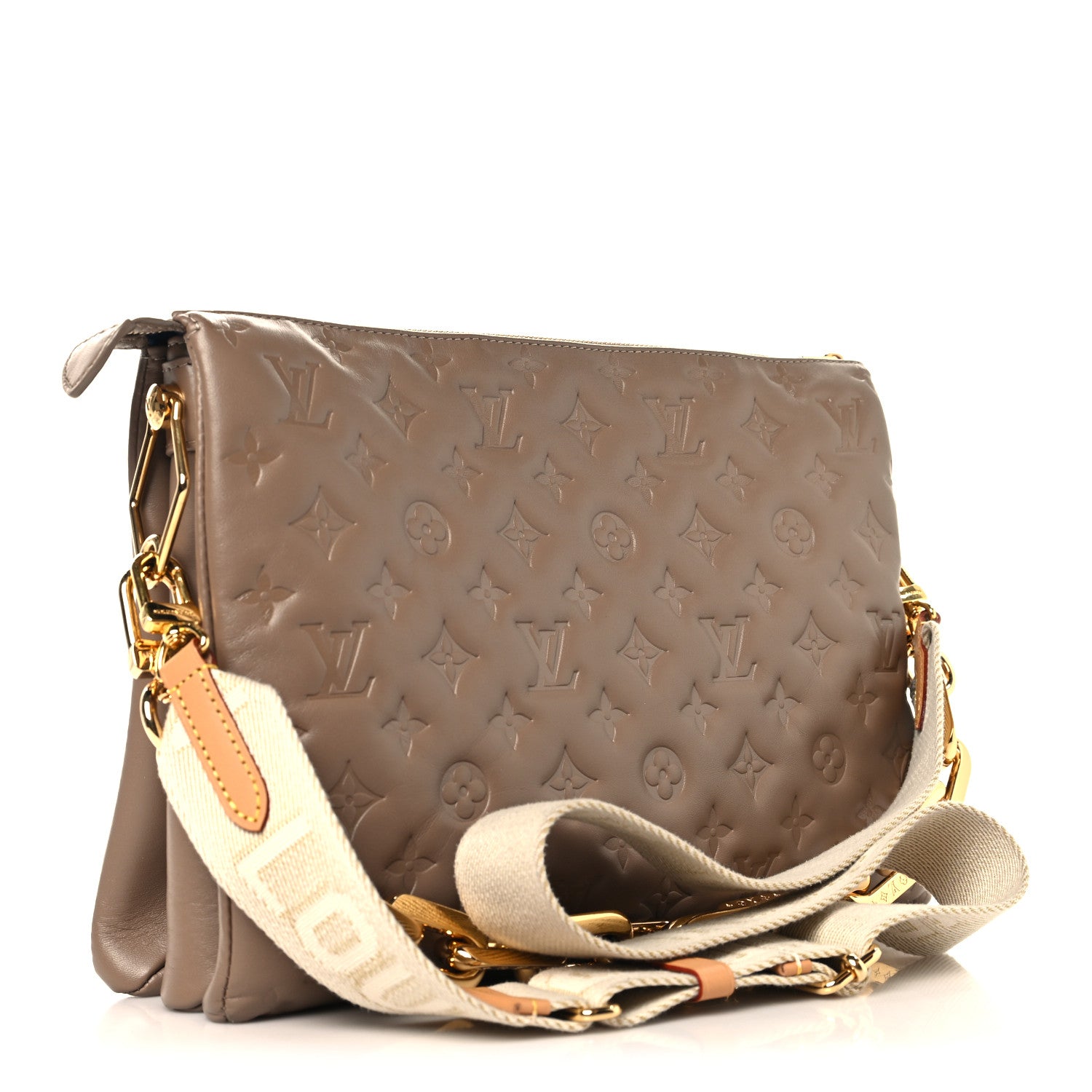 Louis Vuitton Lambskin Embossed Monogram Coussin MM Taupe 3 of 11