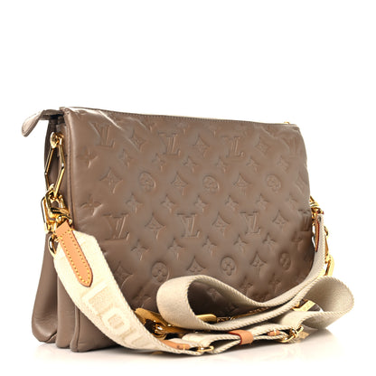 Louis Vuitton Lambskin Embossed Monogram Coussin MM Taupe 3 of 11