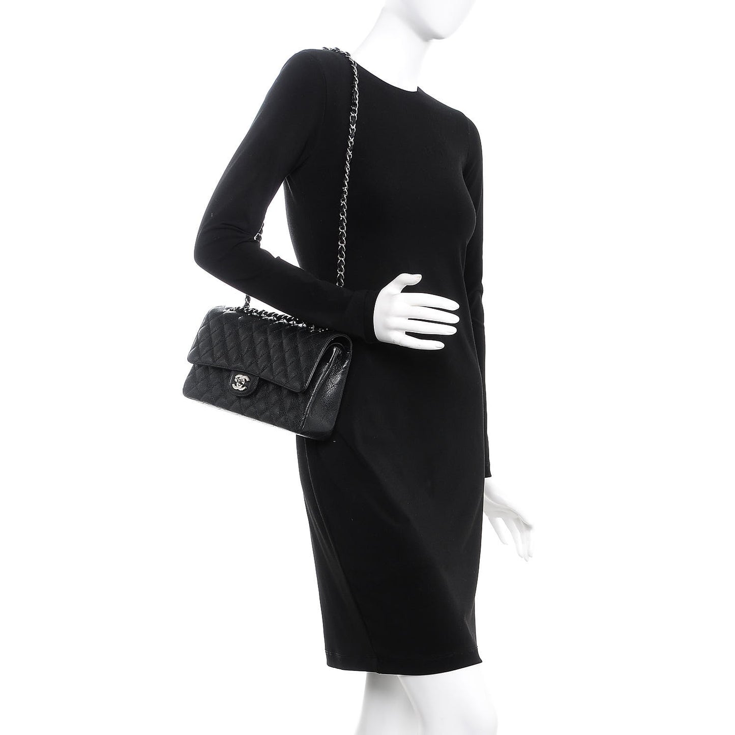 Caviar Quilted Medium Double Flap Black