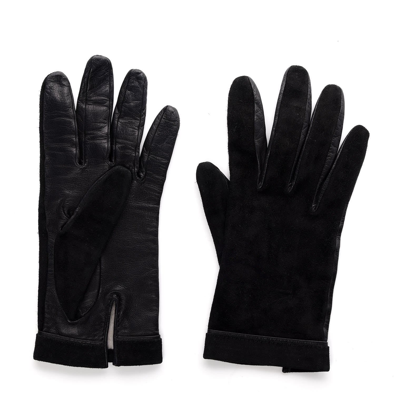Hermes Suede Lambskin Gloves 7.5 Black 3 of 5