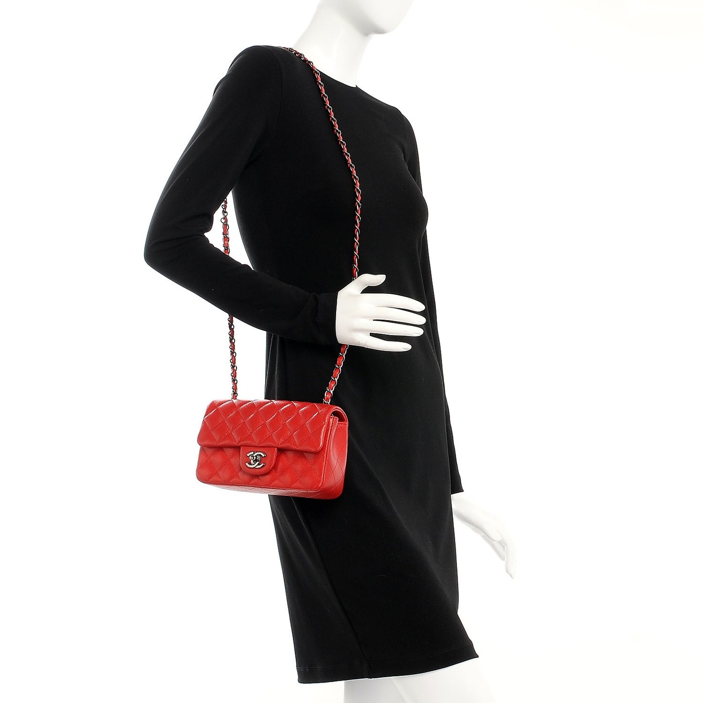 Caviar Quilted Mini Rectangular Flap Red