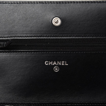 Chanel Lambskin Camellia Embossed Wallet on Chain WOC Black 8 of 12