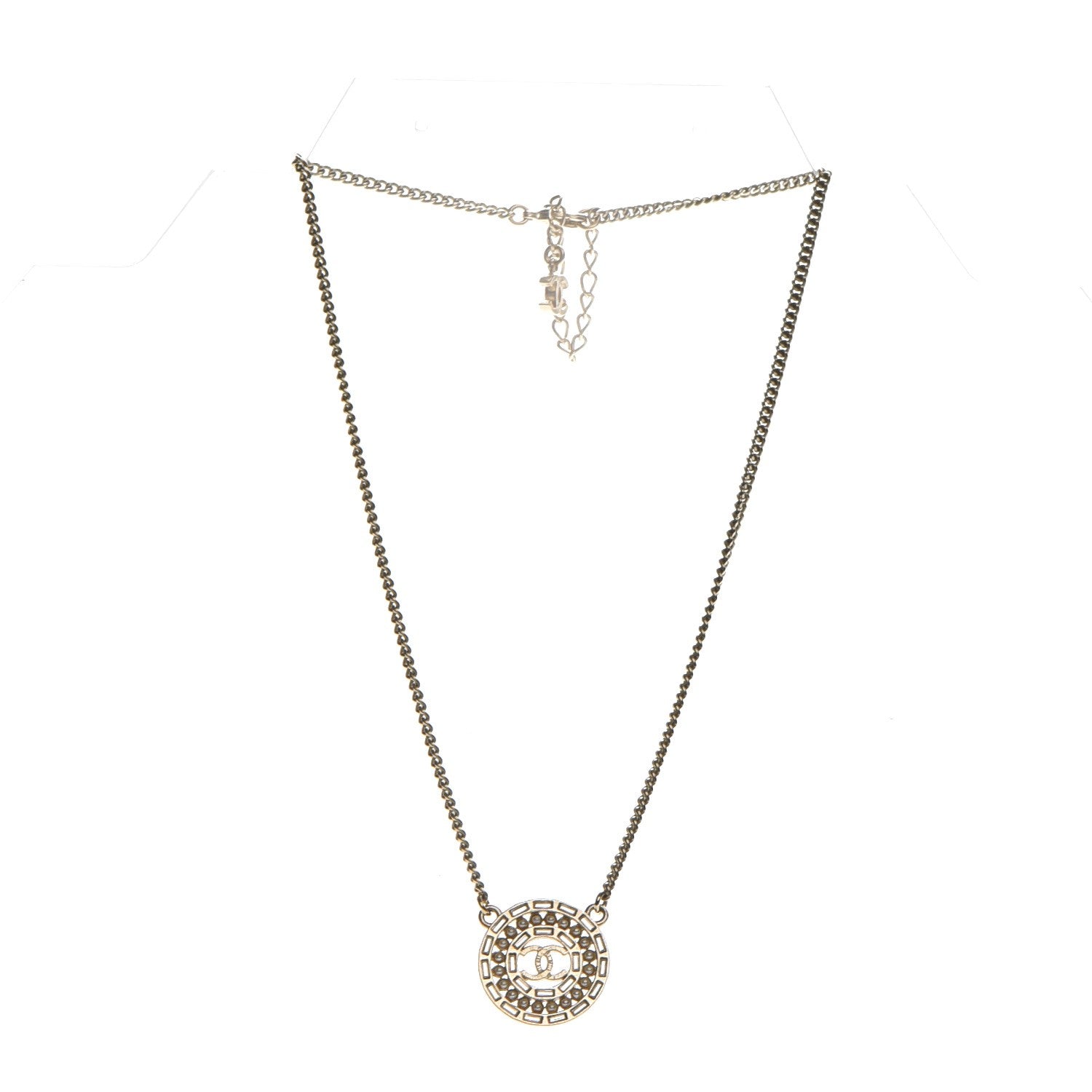 Chanel Crystal Pearl CC Medallion Necklace Light Gold 2 of 5