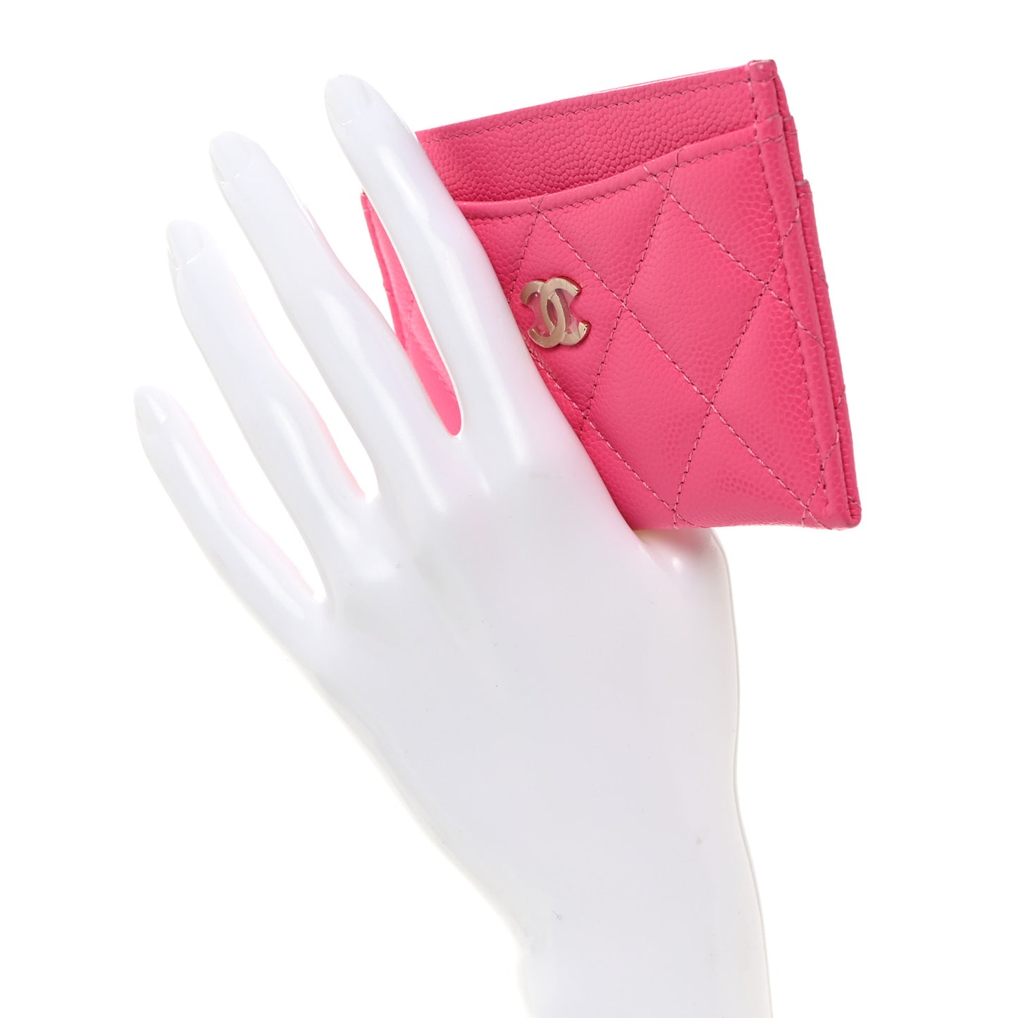 Caviar Quilted Card Holder Dark Pink