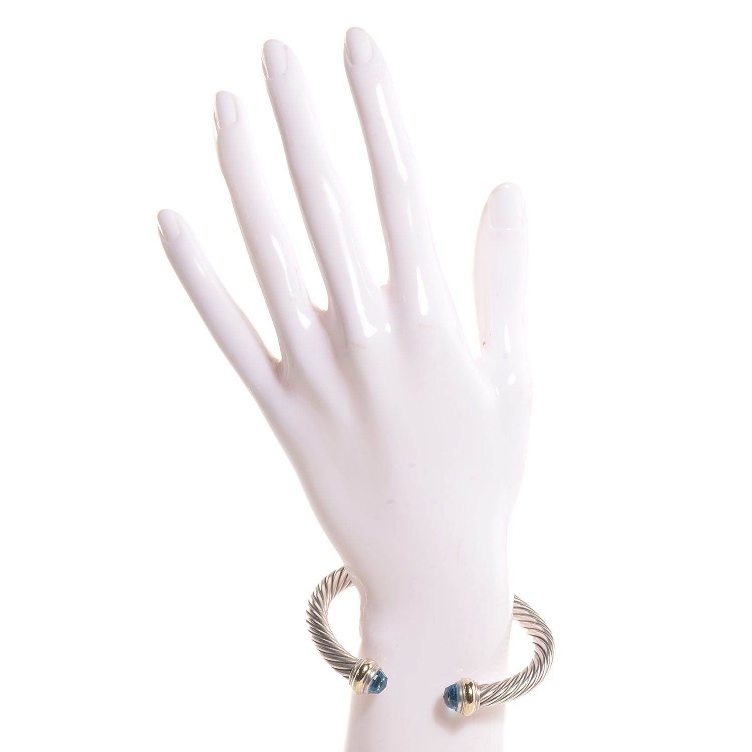 David Yurman Sterling Silver 14K Yellow Gold Blue Topaz 7mm Cable Classics Bracelet 2 of 4