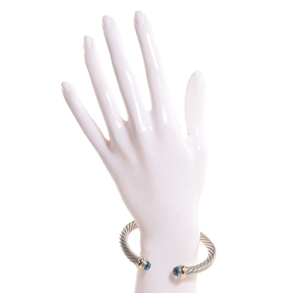 David Yurman Sterling Silver 14K Yellow Gold Blue Topaz 7mm Cable Classics Bracelet 2 of 4