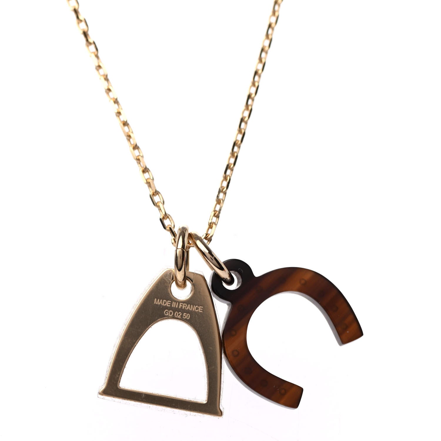 Hermes Permabrass Buffalo Horn Amulette Equestre PM Pendant Necklace Gold 4 of 4