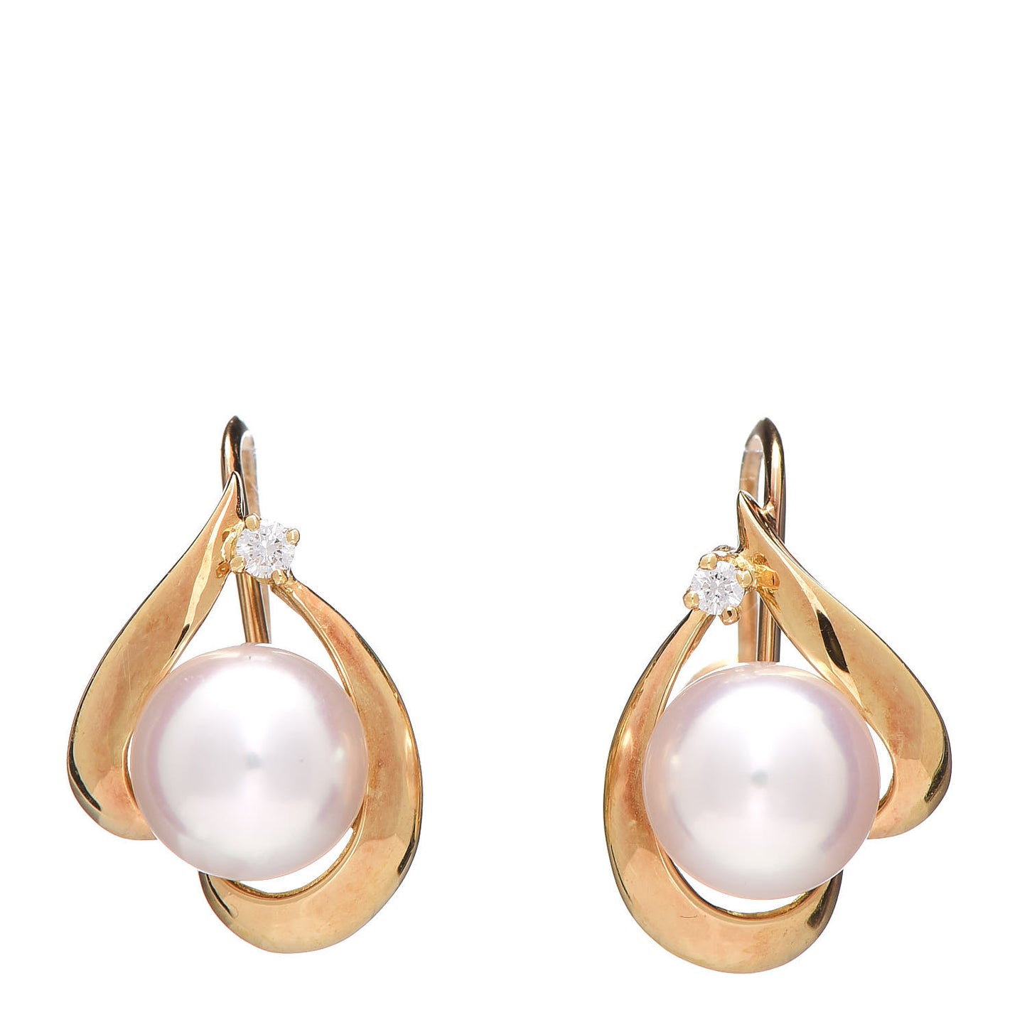 18K Yellow Gold Diamond Akoya Pearl 7mm Heart Screw Back Earrings