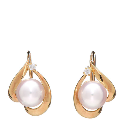 Mikimoto 18K Yellow Gold Diamond Akoya Pearl 7mm Heart Screw Back Earrings 1 of 4
