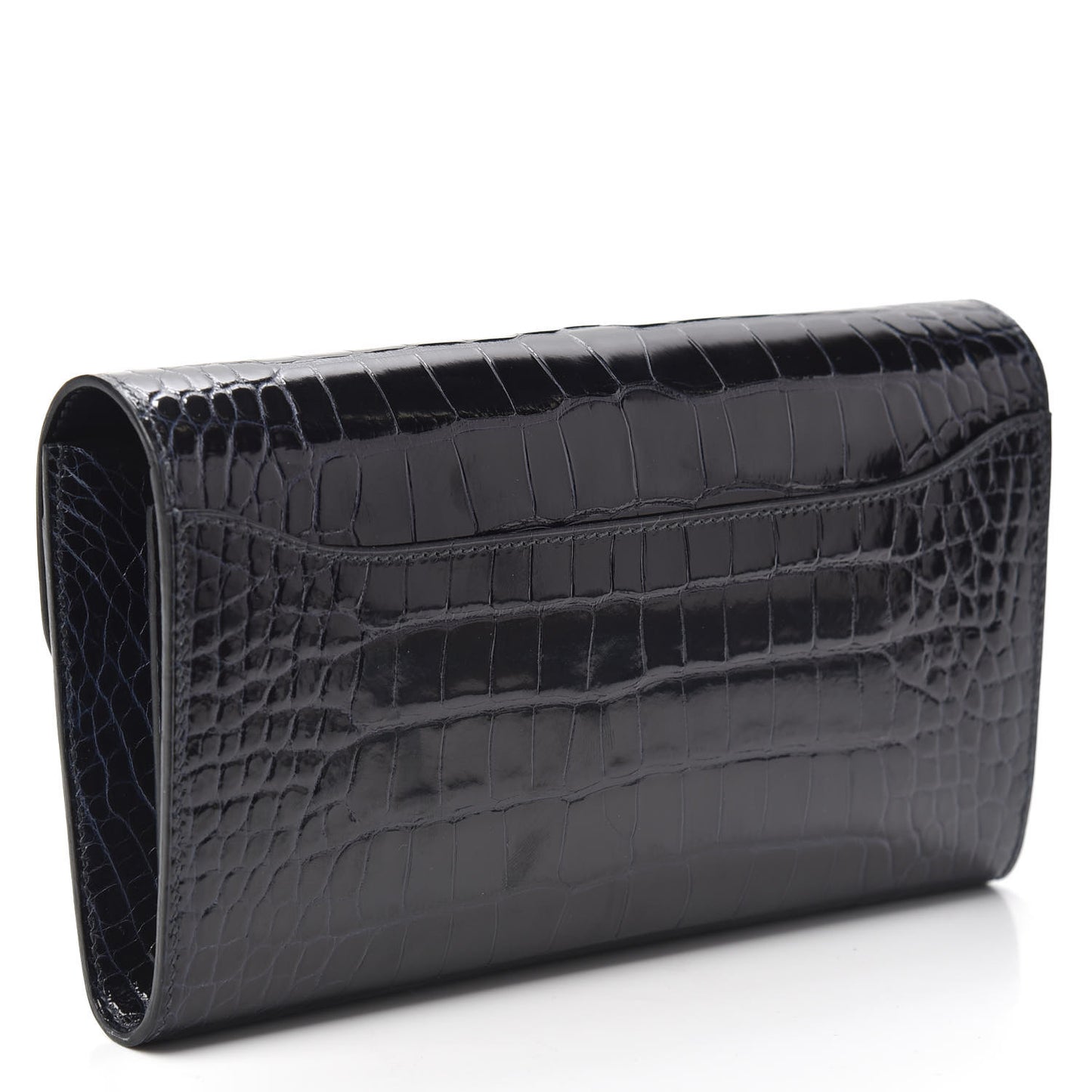 Shiny Alligator Constance Long Wallet Bleu Marine
