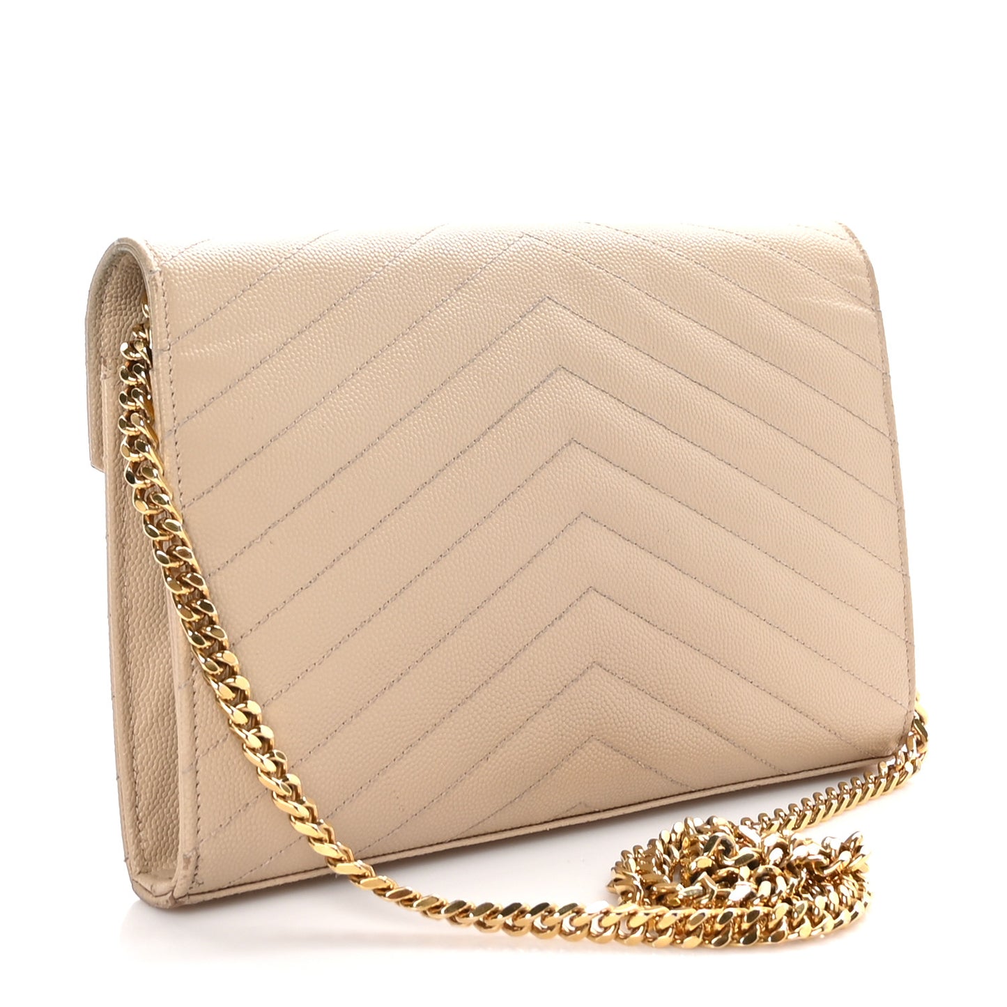 Grain De Poudre Matelasse Chevron Monogram Chain Wallet Dark Latte