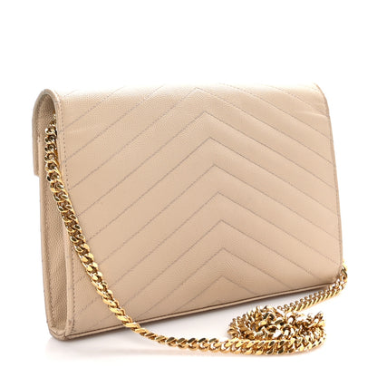 Saint Laurent Grain De Poudre Matelasse Chevron Monogram Chain Wallet Dark Latte 3 of 13