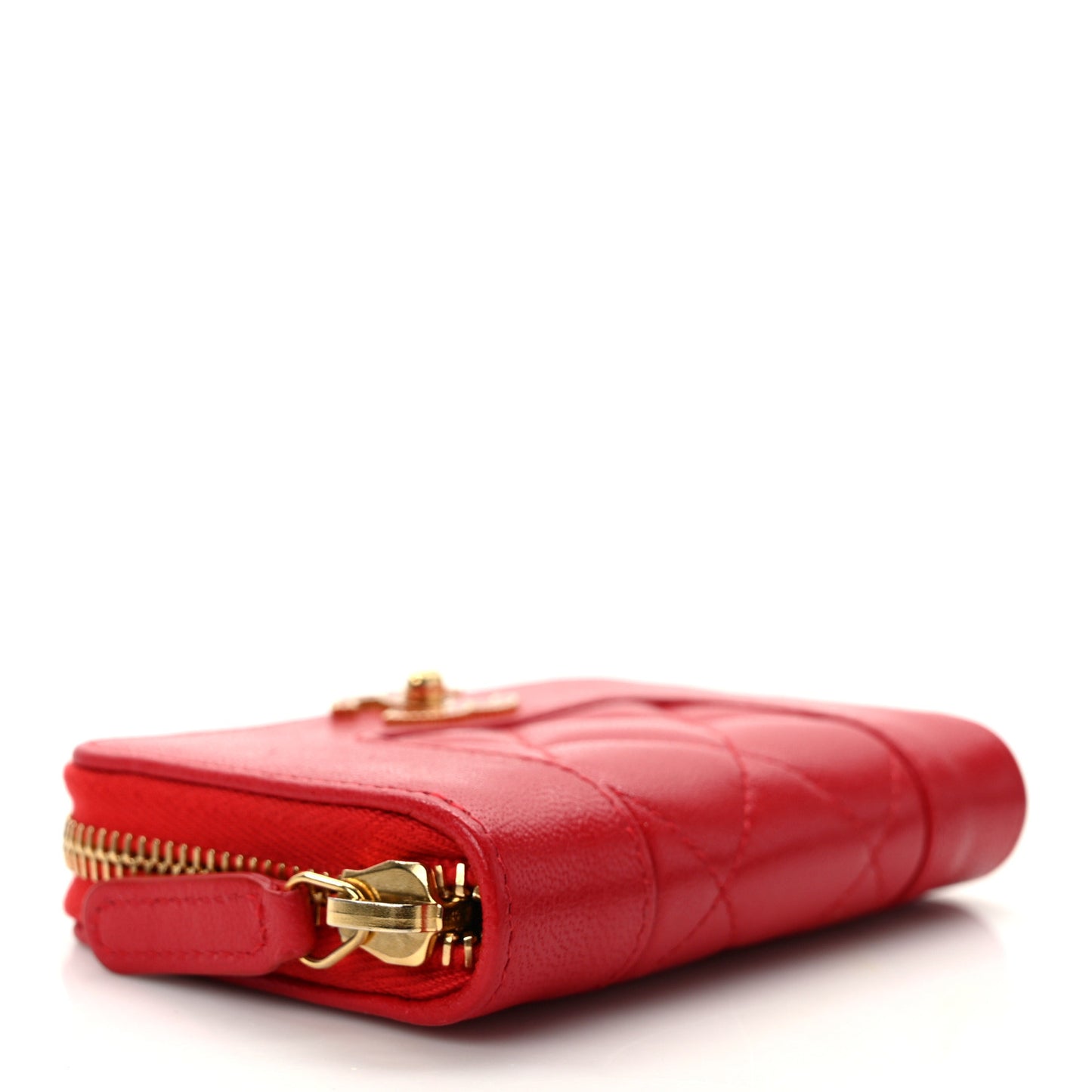 Sheepskin Quilted Mademoiselle Vintage Zip Coin Purse Red