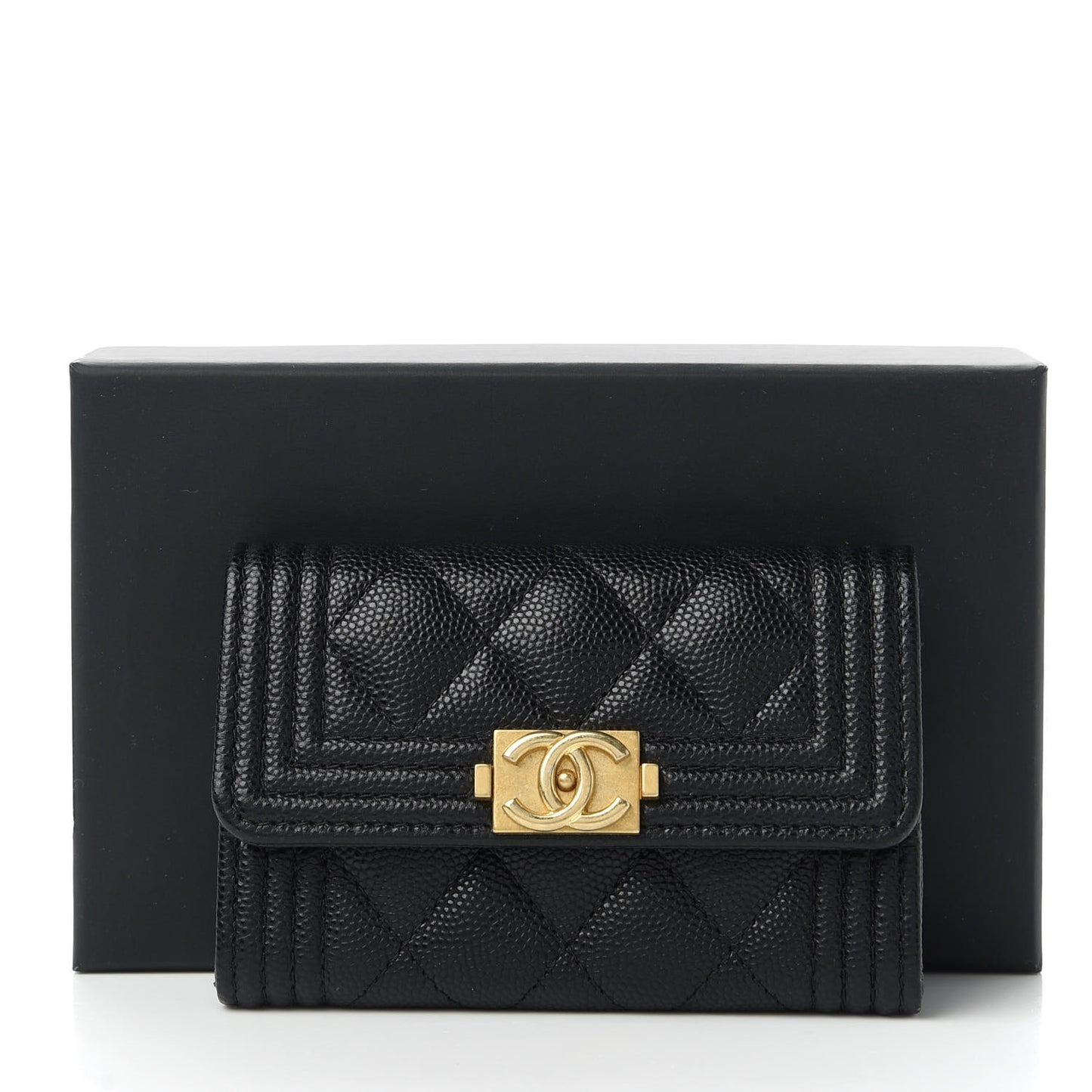 Caviar Quilted Boy Flap Card Holder Black