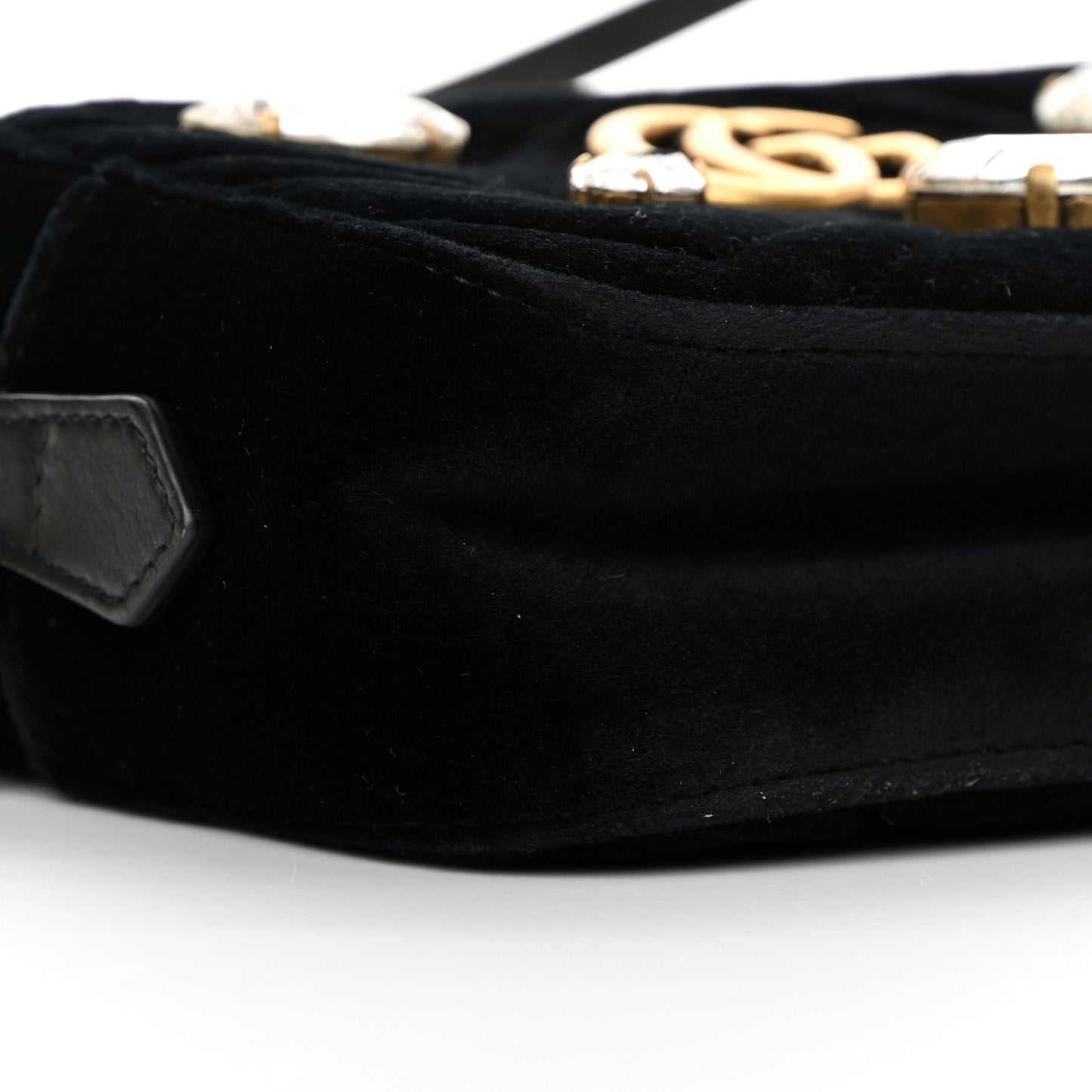 Velvet Matelasse Marquise Crystals Mini GG Marmont Chain Shoulder Bag Black