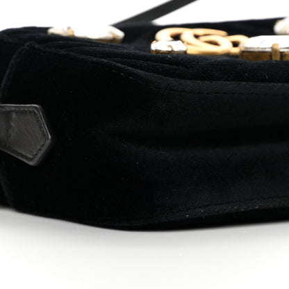 Gucci Velvet Matelasse Marquise Crystals Mini GG Marmont Chain Shoulder Bag Black 9 of 11