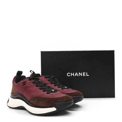 Chanel Nylon Suede Calfskin CC Sneakers 38 Burgundy Brown 9 of 9
