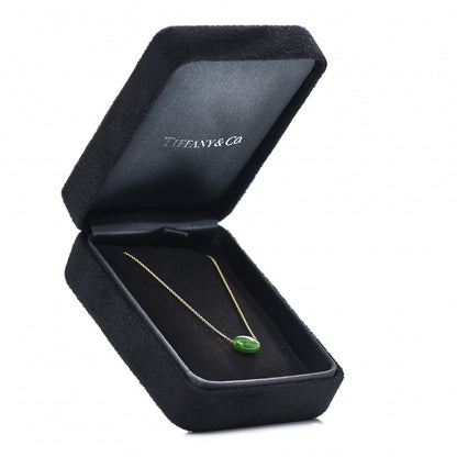 Tiffany 18K Yellow Gold Green Jade 9mm Elsa Peretti Bean Pendant Necklace 5 of 5